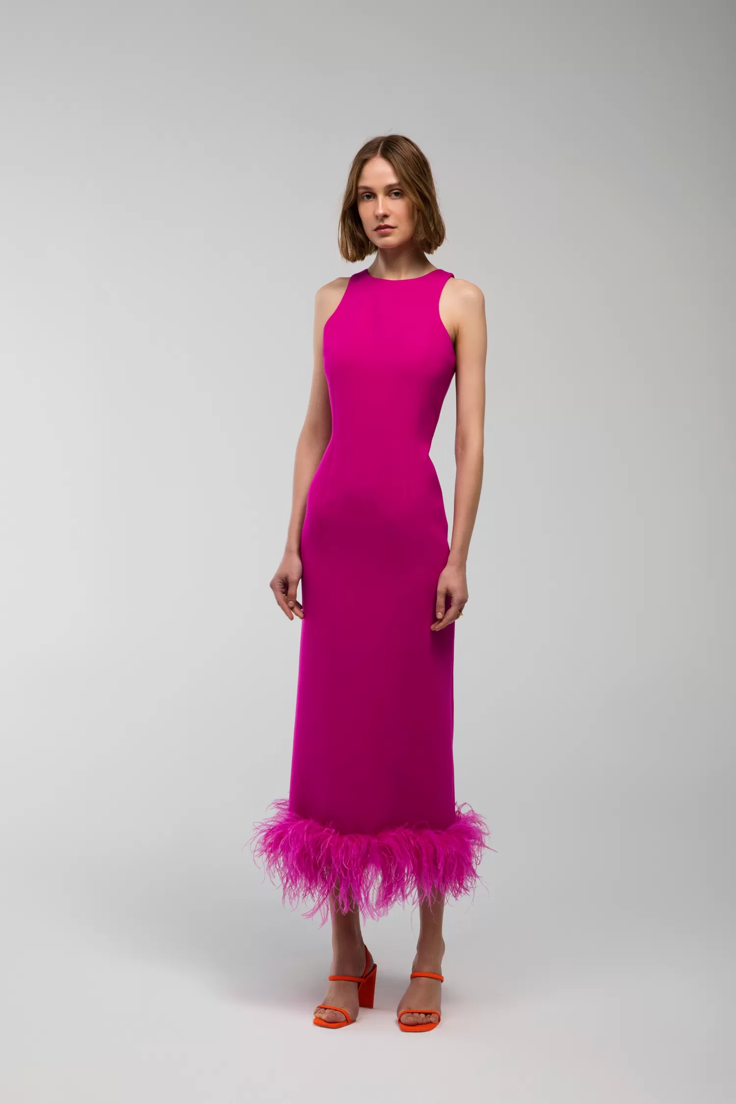 Outlet Puri - Midi Dress With Feather Trim Dresses